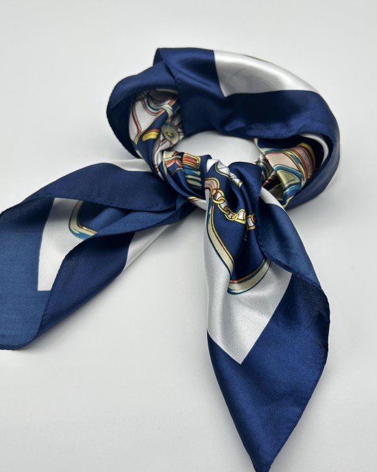 Navy blue vintage silk scarf